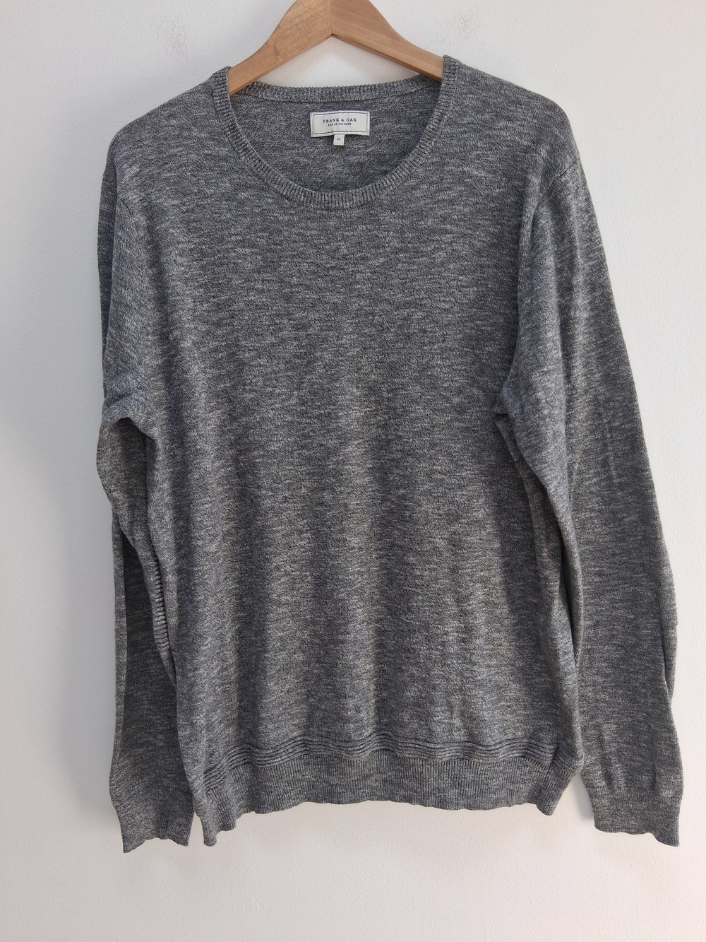 Frank & Oak Gray Marled Crewneck Sweater XL Preppy Old Money Quiet Luxury